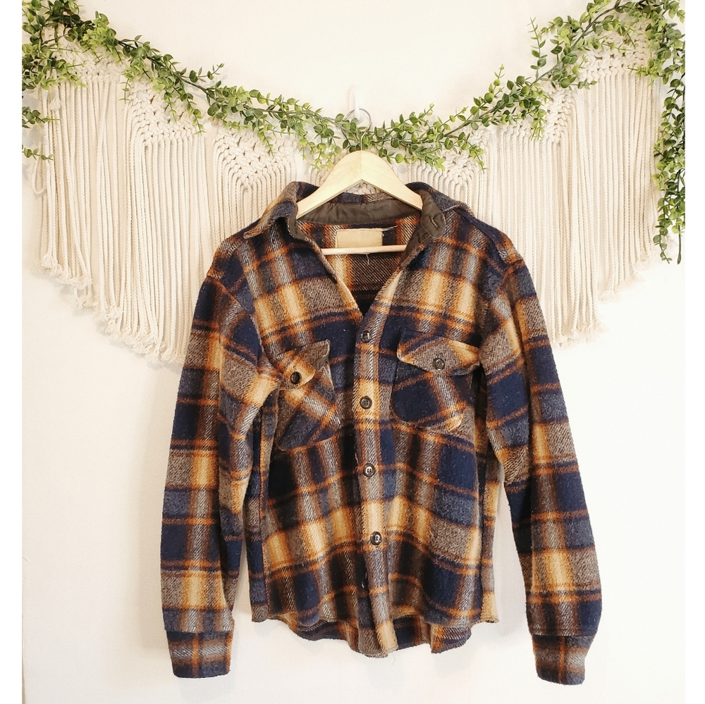 VINTAGE Plaid Button Down Wool Shacket sz M